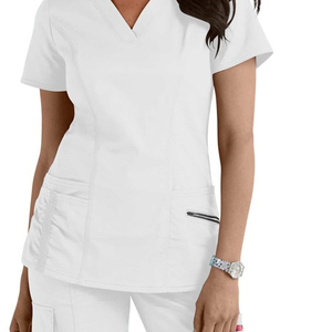 New Arrival Custom Made <b>Scrubs</b> Top Women Summer V Neck Casual Short Sleeve Basic <b>Work</b> Shirt Nursing Uniform Quick-drying - Product Image 2