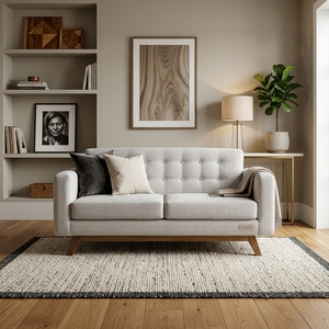 Sofá Moderno para Sala de Estar con Estructura de Madera de Teca Sólida, Tapizado en Tela, Estilo Mediados de Siglo, Sofá de Dos Plazas, Mueble para el Hogar - Product Image 2