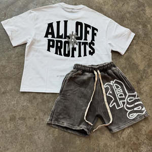 Conjunto de pantalones cortos y camisetas con estampado Vintage de verano personalizado estilo boxy 100% algodón DTG Logo conjunto de pantalones cortos deportivos de moda informal para hombre - Product Image 1