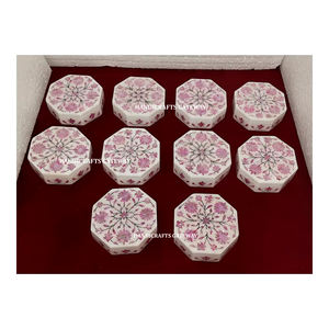 Amazing Design Octagonal Shape Pure White Marble Inlaid Colorful Pink Mother of Pearl Work Jewelry <b>Storage</b> <b>Boxes</b> in Low Price - Product Image 1