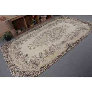 พรมตุรกีวินเทจ5.4 x 9.5ft เบจสีน้ำตาลสานแบบแบนมีลวดลายปะติดสำหรับตกแต่งห้องนั่งเล่นห้องโถงยางพาราด้านหลัง - Product Image 5