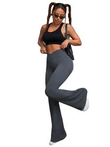 OEM personalizado de las mujeres de alta sin costuras acanalado transpirable secado rápido Fitness Leggings personalizado Scrunch Bum Flare Yoga Pantalones - Product Image 5