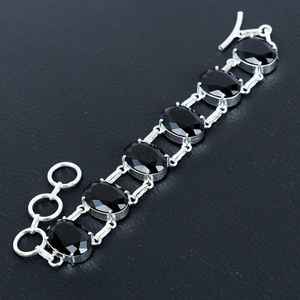 กำไลเทนนิสเพทายสีดำ เงินแท้ 925 งานแฮนด์เมด เครื่องประดับอัญมณี หรูหรา สง่างาม ของขวัญสำหรับผู้หญิง - Product Image 1