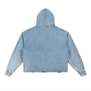 Custom Men's Vintage Washed <b>Zip</b> Up Fleece Hoodie Oversized Crop Fit OEM Wholesale Manufacturer - Product Image 2