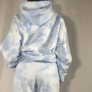 ชุดวอร์มผ้าคอตตอนมีฮู้ดสำหรับผู้ชายชุดออกกำลังกายผ้าคอตตอน100% 2ชิ้นพิมพ์ลายเมฆออกแบบโลโก้ได้ตามต้องการ - Product Image 3