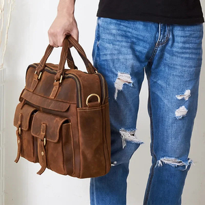 Classic Durable Protective Leather Laptop Briefcase with Shoulder Strap Large Capacity Office Bag Zipper Closure Brown - Product Image 6
