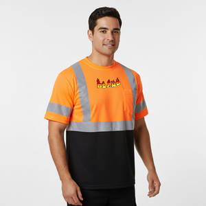 Chemise de sécurité haute visibilité classe 2 en polyester pour homme, avec bande réfléchissante, imperméable, LED clignotante, respirante, confortable, design bicolore - Product Image 1