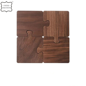 Unique Design Wooden Puzzle Coaster Custom Wooden Coaster With Logo Engraved <b>Bar</b> Black Walnut Square Wood Coffee Cup Coaster - Product Image 6