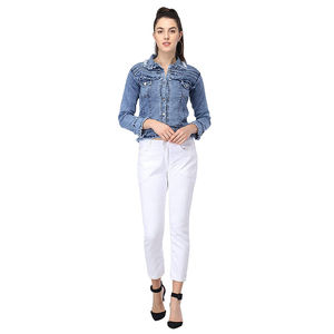 Chaqueta vaquera con logotipo personalizado para mujer, elegante chaqueta vaquera azul para mujer, conjuntos de chaqueta vaquera para mujer, fabricante - Product Image 6