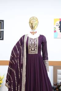 Tenue ethnique de travail en soie avec broderie de diamants Tennecy, tenue de fête indienne et pakistanaise avec manches complètes et Dupatta - Product Image 4