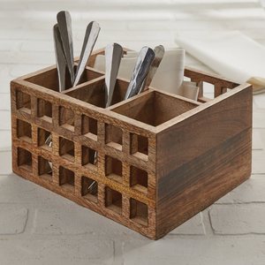 Vente en gros de caddie en bois avec séparateurs robustes pour table cuisine fête couverts organisateur de table à bas prix - Product Image 2