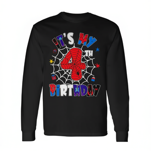 Camiseta de manga larga con tema de araña para el 4º cumpleaños para niños de 4 años, cuello redondo, serigrafía - Product Image 3