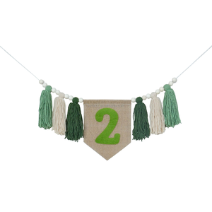 Green Child <strong>2</strong> <strong>Year</strong> <strong>Old</strong> Birthday High Chair Tassel Banner Linen Hat <strong>Party</strong> Decoration - Product Image 6
