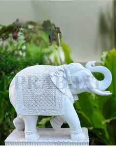 Statue d'éléphant élégante en marbre naturel 100% poli à la main, sculpture traditionnelle, jardin intérieur, temple, dieu hindou - Product Image 1