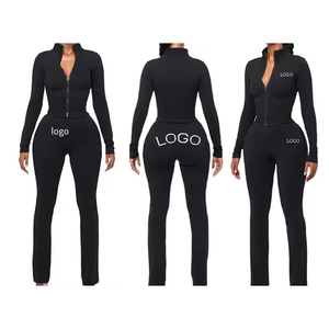 Ensemble de yoga de gymnastique à motif à carreaux pour femmes 2 pièces entraînement sans couture costume de sport à manches longues avec sweat à capuche équipement de fitness en gros - Product Image 3