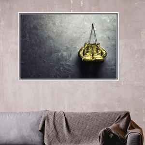 Tableau sur toile imprimé Gants de boxe dorés - Art de boxe élégant, 1P : encadré blanc - Product Image 1