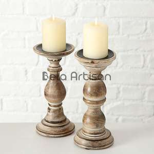 Handcrafted Eco-Friendly Wooden <b>Pillar</b> <b>Candle</b> Stand Set for Christmas & Easter Living Room Decor Made India Size 6 Bulk Supply - Product Image 4