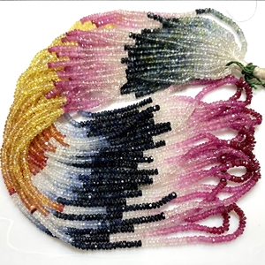 Cuentas de forma de Rondelle facetadas de zafiro múltiple de 3mm de calidad fina, piedras preciosas naturales, taladro central de hebra larga de 15 pulgadas para joyería - Product Image 1