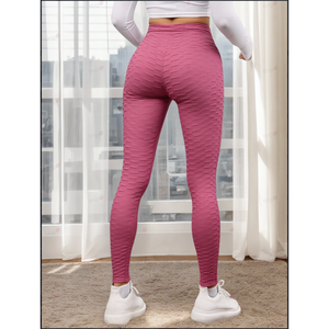 High-Waisted <b>Textured</b> Yoga <b>Leggings</b> For Women, Full Length Ruched Fitness Wear With Elastic Waist, Seamless Spandex Material, So - Product Image 4