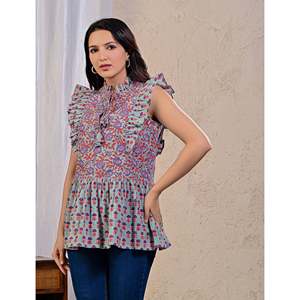 Blusa de Popelina de Algodón con Estampado Floral Pastel Jaal - Product Image 4