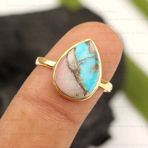 Nouvelle bague tendance en opale rose naturelle, turquoise cuivre, argent sterling 925, bijoux bohèmes personnalisés, vintage, Navajo, pour femme, cadeau - Product Image 6