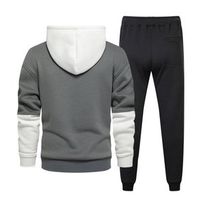 ชุด2ชิ้นของผู้ชายเสื้อแขนยาวมีฮู้ดเสื้อสเวตเชิ้ตและกางเกงวิ่งสเวตเตอร์100% โพลีเอสเตอร์ลายพื้นโลโก้ด้านหน้า - Product Image 4