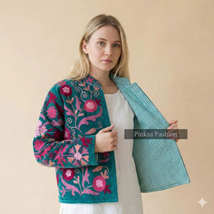 Chaqueta Bomber de Invierno para Mujer, de Lujo, Artesanal, Bordada, de Terciopelo y Algodón Ecológico, con Patrón Floral Retro, Estilo Boho Chic, Gruesa y Personalizada - Product Image 5