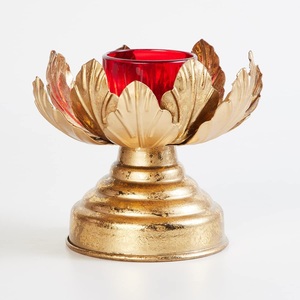 Support de lampe en T en forme de bol en métal avec fosse en verre rouge pour décor de Diwali et de Pâques avec des tailles de 8x10x6 centimètres - Product Image 3