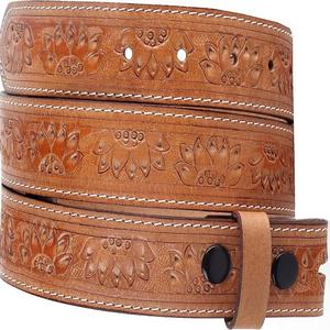 เข็มขัดคาวบอยทำจากหนังวัวแท้ลายนูนลายดอกไม้, เข็มขัดหนังวัวสไตล์ตะวันตก - Product Image 2