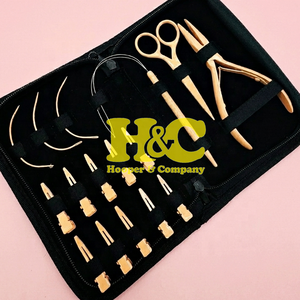 Hair Extension Tools Kit Beige Plier Scissors Needles Pouch Mini Peach Hair Tool Kit Stainless Steel <b>Tape</b> Clip Loop logo offer - Product Image 4