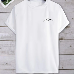 Camiseta de algodón de verano para hombre 100%, cómoda, informal, deportiva, holgada, con estampado de montaña grande, camiseta de manga corta con cuello - Product Image 6