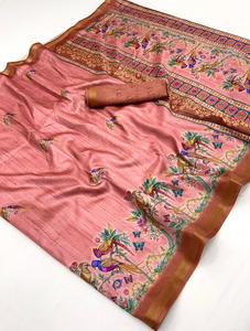 Sari de Seda Floral Suave de Alta Demanda sin Estampado con Blusa para Mujer Adulta, Uso Casual, En Stock desde India - Product Image 3