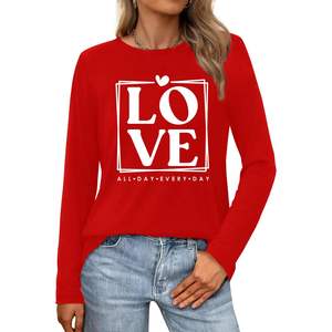 Loveda Custom Cute Valentine's Day Style Printed Women Sleepwear <b>Long</b> Sleeve <b>Shirt</b> Short Valentine's Day Satin Pajamas - Product Image 1