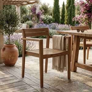 Solid Teak Wood <b>Armchair</b> Slatted Backrest Natural Finish Comfortable Portable Outdoor Patio Garden <b>Dining</b> Chair - Product Image 4