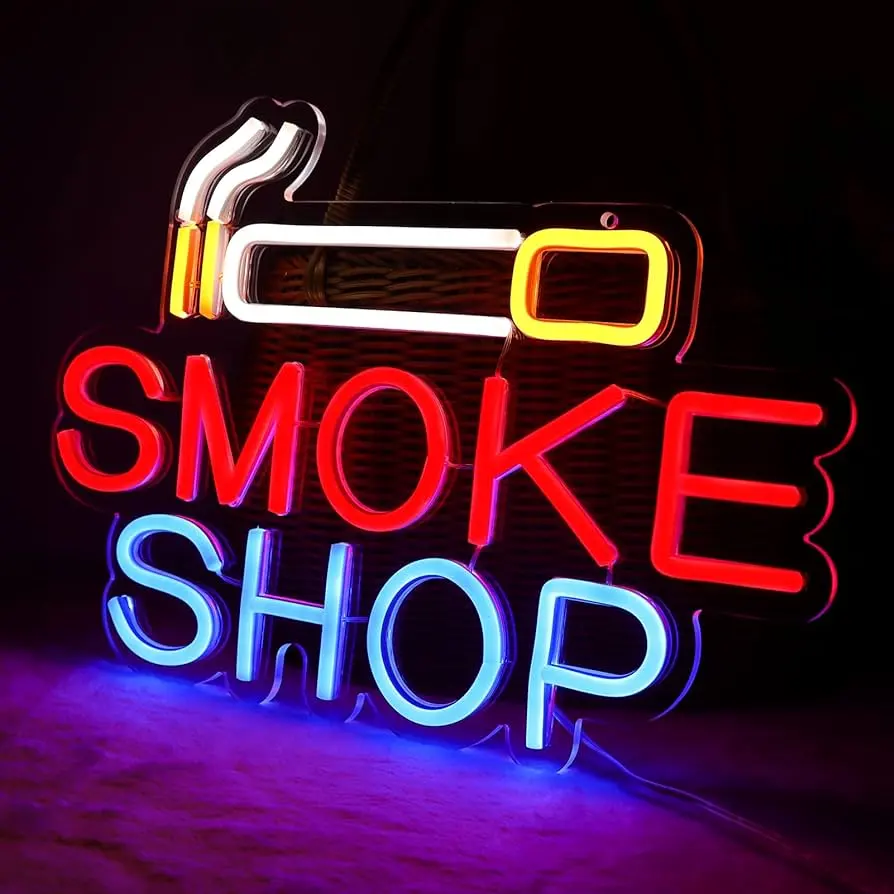 Custom smork shop open logo lettera illuminata di pubblicità in acrilico retroilluminato cartello business bar store rgb led neon flex