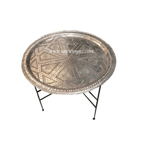 Mesa marroquí de forma redonda hecha a mano de acero inoxidable, mesa marroquí lateral de gran tamaño para sala de estar y granja, precio competitivo - Product Image 1