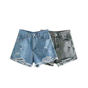 Shorts de Mezclilla Premium para Hombre, Cintura Alta, Diseño Desgastado, Dobladillo Deshilachado y Lavado Vintage, Estilo Urbano de Verano - Product Image 1