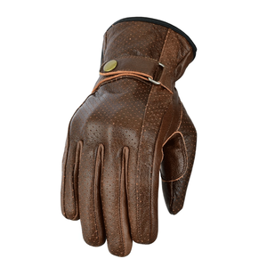 Biker Summer Brown Perforated Motorbike Armoured Vented Leather Gloves Motorcycle Auto Racing Wear Leather Gloves For Men - Product Image 2