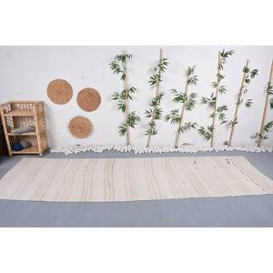 Tapis Turc Vintage Minimaliste 3.4 X 11ft Laine Blanche Rectangle Patchwork Design pour Chambre ou Salon avec Support en Latex - Product Image 1