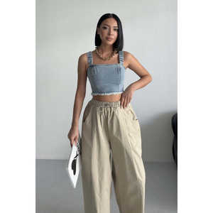 Top Corto de Mezclilla con Cierre y Tirantes, Estilo Bustier a la Moda - Product Image 3