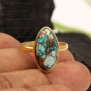 925 argent sterling plaqué or 18 carats de haute qualité 8x16mm marquise forme chrysocolle bague éternité vermeil pierres précieuses fête de mariage - Product Image 5