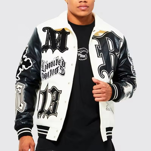 Manufacturers for Custom Clothes Logo Hip Hop Patch Applique Embroidery Leather <b>Jackets</b> <b>Velvet</b> Chenille Bomber <b>Jacket</b> for <b>Men</b> - Product Image 1