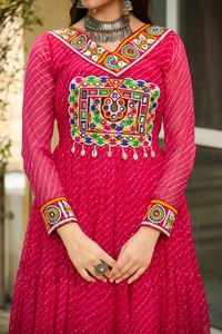 Navratri colección especial Leheriya Anarkali vestido telas vestido pesado Faux Blooming Georgette mangas completamente mangas trabajo - Product Image 3