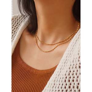 Collana con perline a tubo quadrato dorato, a doppio filo 2-1, anelli alla moda impermeabili e anti-ossidazione - Product Image 5