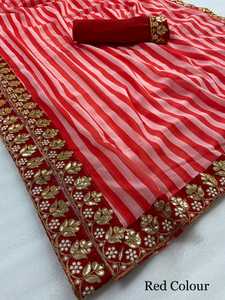 Moderne Indien Sari Pur Georgette Numérique Imprimé Lourd Dentelle Papier Broderie Mariages Fêtes Pakistanais Conception Dames - Product Image 5