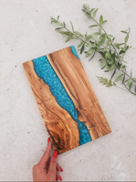 Tabla de Queso de Resina Epoxi Natural, Arte Indio Exótico, Utensilios de Cocina de Madera de Acacia, Tabla de Cortar Rectangular Sostenible, Apta para Lavavajillas