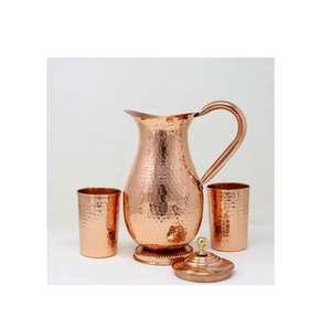 Jarra de cobre de aspecto real con juego de vidrio, diseño único, mesa de almuerzo, artículos para bebidas, jarra de cobre fabricada en India - Product Image 1