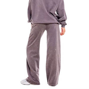 Survêtement pour femme à capuche, manches longues, avec poignets élastiques, taille à cordon, respirant, uni, teinture unie, lavage à l'acide - Product Image 2