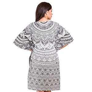 2024 arrivée prix de gros été imprimé à la main floral court caftan pour les femmes à manches courtes genou longueur Boho vacances robe - Product Image 1