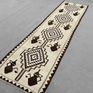 3x10.4 ft Rug, Turkish Vintage Rug, <b>Brown</b> Solid <b>Wool</b> Rug - Product Image 2